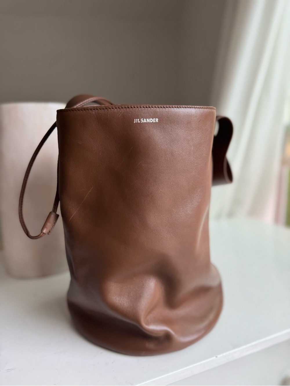 Jil Sander Brown Leather Bucket Bag